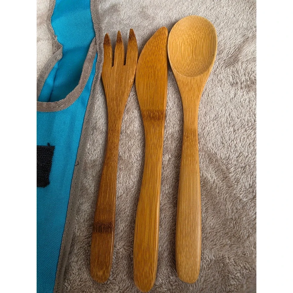 To-Go Ware Bamboo Utensil Set Reusable Travel Cutlery with Blue Carrying Case